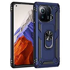 Funda Bumper Silicona y Plastico Mate Carcasa con Magnetico Anillo de dedo Soporte S05 para Xiaomi Mi 11 Pro 5G Azul