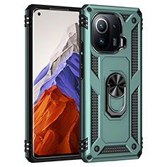 Funda Bumper Silicona y Plastico Mate Carcasa con Magnetico Anillo de dedo Soporte S05 para Xiaomi Mi 11 Pro 5G Verde