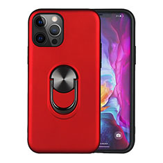 Funda Bumper Silicona y Plastico Mate Carcasa con Magnetico Anillo de dedo Soporte S06 para Apple iPhone 12 Pro Rojo