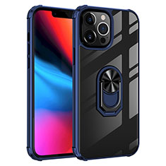 Funda Bumper Silicona y Plastico Mate Carcasa con Magnetico Anillo de dedo Soporte S06 para Apple iPhone 13 Pro Azul