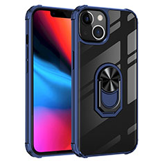 Funda Bumper Silicona y Plastico Mate Carcasa con Magnetico Anillo de dedo Soporte S06 para Apple iPhone 14 Plus Azul