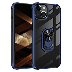 Funda Bumper Silicona y Plastico Mate Carcasa con Magnetico Anillo de dedo Soporte S06 para Apple iPhone 15 Azul