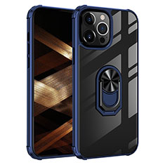 Funda Bumper Silicona y Plastico Mate Carcasa con Magnetico Anillo de dedo Soporte S06 para Apple iPhone 15 Pro Azul