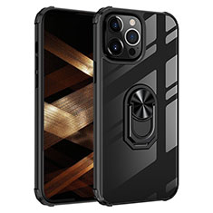 Funda Bumper Silicona y Plastico Mate Carcasa con Magnetico Anillo de dedo Soporte S06 para Apple iPhone 15 Pro Max Negro