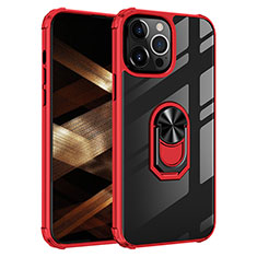 Funda Bumper Silicona y Plastico Mate Carcasa con Magnetico Anillo de dedo Soporte S06 para Apple iPhone 15 Pro Max Rojo