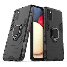 Funda Bumper Silicona y Plastico Mate Carcasa con Magnetico Anillo de dedo Soporte S06 para Samsung Galaxy A03s Negro