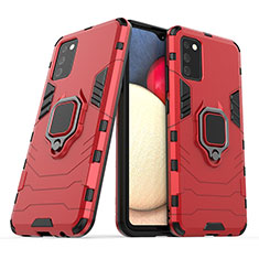 Funda Bumper Silicona y Plastico Mate Carcasa con Magnetico Anillo de dedo Soporte S06 para Samsung Galaxy A03s Rojo