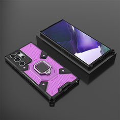 Funda Bumper Silicona y Plastico Mate Carcasa con Magnetico Anillo de dedo Soporte S06 para Samsung Galaxy S22 Ultra 5G Morado