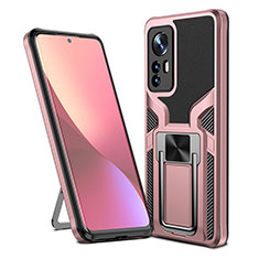 Funda Bumper Silicona y Plastico Mate Carcasa con Magnetico Anillo de dedo Soporte S06 para Xiaomi Mi 12 5G Oro Rosa