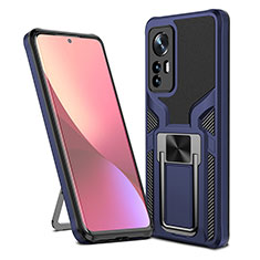 Funda Bumper Silicona y Plastico Mate Carcasa con Magnetico Anillo de dedo Soporte S06 para Xiaomi Mi 12S Pro 5G Azul