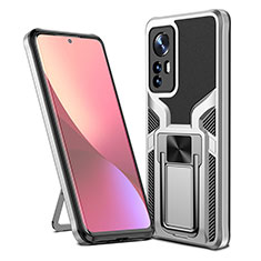 Funda Bumper Silicona y Plastico Mate Carcasa con Magnetico Anillo de dedo Soporte S06 para Xiaomi Mi 12S Pro 5G Plata