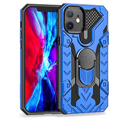 Funda Bumper Silicona y Plastico Mate Carcasa con Magnetico Anillo de dedo Soporte S07 para Apple iPhone 12 Mini Azul