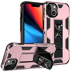 Funda Bumper Silicona y Plastico Mate Carcasa con Magnetico Anillo de dedo Soporte S07 para Apple iPhone 13 Mini Oro Rosa