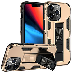 Funda Bumper Silicona y Plastico Mate Carcasa con Magnetico Anillo de dedo Soporte S07 para Apple iPhone 13 Pro Oro