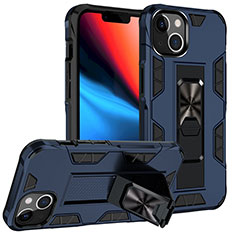 Funda Bumper Silicona y Plastico Mate Carcasa con Magnetico Anillo de dedo Soporte S07 para Apple iPhone 14 Azul