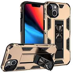 Funda Bumper Silicona y Plastico Mate Carcasa con Magnetico Anillo de dedo Soporte S07 para Apple iPhone 14 Oro