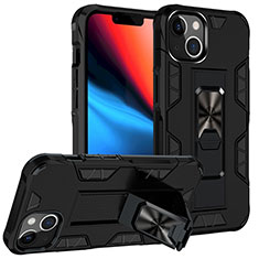 Funda Bumper Silicona y Plastico Mate Carcasa con Magnetico Anillo de dedo Soporte S07 para Apple iPhone 14 Plus Negro