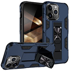 Funda Bumper Silicona y Plastico Mate Carcasa con Magnetico Anillo de dedo Soporte S07 para Apple iPhone 14 Pro Max Azul