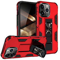 Funda Bumper Silicona y Plastico Mate Carcasa con Magnetico Anillo de dedo Soporte S07 para Apple iPhone 14 Pro Max Rojo