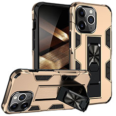 Funda Bumper Silicona y Plastico Mate Carcasa con Magnetico Anillo de dedo Soporte S07 para Apple iPhone 14 Pro Oro