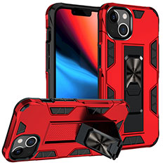 Funda Bumper Silicona y Plastico Mate Carcasa con Magnetico Anillo de dedo Soporte S07 para Apple iPhone 14 Rojo