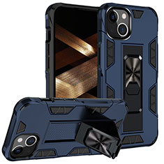 Funda Bumper Silicona y Plastico Mate Carcasa con Magnetico Anillo de dedo Soporte S07 para Apple iPhone 15 Azul