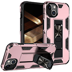 Funda Bumper Silicona y Plastico Mate Carcasa con Magnetico Anillo de dedo Soporte S07 para Apple iPhone 15 Plus Oro Rosa