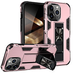 Funda Bumper Silicona y Plastico Mate Carcasa con Magnetico Anillo de dedo Soporte S07 para Apple iPhone 15 Pro Max Oro Rosa