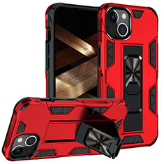 Funda Bumper Silicona y Plastico Mate Carcasa con Magnetico Anillo de dedo Soporte S07 para Apple iPhone 15 Rojo