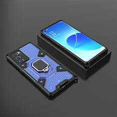 Funda Bumper Silicona y Plastico Mate Carcasa con Magnetico Anillo de dedo Soporte S07 para Oppo Reno6 Pro 5G India Azul