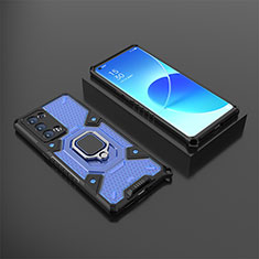 Funda Bumper Silicona y Plastico Mate Carcasa con Magnetico Anillo de dedo Soporte S07 para Oppo Reno6 Pro+ Plus 5G Azul