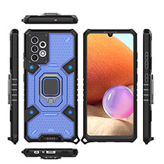 Funda Bumper Silicona y Plastico Mate Carcasa con Magnetico Anillo de dedo Soporte S07 para Samsung Galaxy A32 4G Azul