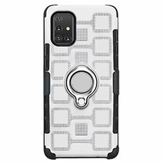 Funda Bumper Silicona y Plastico Mate Carcasa con Magnetico Anillo de dedo Soporte S07 para Samsung Galaxy A71 5G Blanco