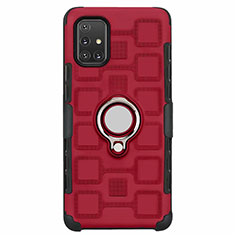 Funda Bumper Silicona y Plastico Mate Carcasa con Magnetico Anillo de dedo Soporte S07 para Samsung Galaxy A71 5G Rojo