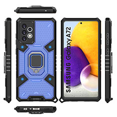 Funda Bumper Silicona y Plastico Mate Carcasa con Magnetico Anillo de dedo Soporte S07 para Samsung Galaxy A72 4G Azul