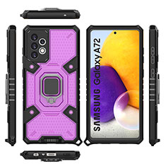 Funda Bumper Silicona y Plastico Mate Carcasa con Magnetico Anillo de dedo Soporte S07 para Samsung Galaxy A72 5G Morado