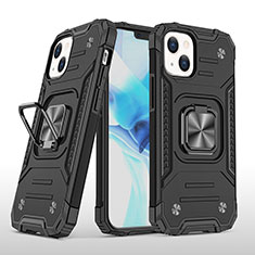 Funda Bumper Silicona y Plastico Mate Carcasa con Magnetico Anillo de dedo Soporte S08 para Apple iPhone 13 Negro