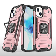 Funda Bumper Silicona y Plastico Mate Carcasa con Magnetico Anillo de dedo Soporte S08 para Apple iPhone 13 Oro Rosa