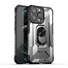 Funda Bumper Silicona y Plastico Mate Carcasa con Magnetico Anillo de dedo Soporte S08 para Apple iPhone 13 Pro Max Negro