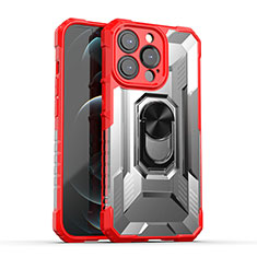 Funda Bumper Silicona y Plastico Mate Carcasa con Magnetico Anillo de dedo Soporte S08 para Apple iPhone 13 Pro Max Rojo