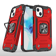 Funda Bumper Silicona y Plastico Mate Carcasa con Magnetico Anillo de dedo Soporte S08 para Apple iPhone 14 Plus Rojo