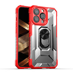 Funda Bumper Silicona y Plastico Mate Carcasa con Magnetico Anillo de dedo Soporte S08 para Apple iPhone 14 Pro Max Rojo