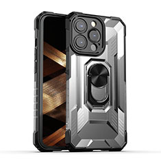 Funda Bumper Silicona y Plastico Mate Carcasa con Magnetico Anillo de dedo Soporte S08 para Apple iPhone 14 Pro Negro