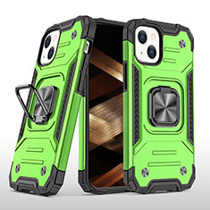 Funda Bumper Silicona y Plastico Mate Carcasa con Magnetico Anillo de dedo Soporte S08 para Apple iPhone 15 Plus Menta Verde