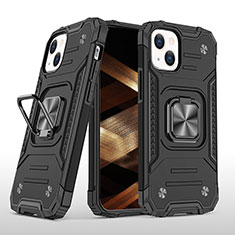 Funda Bumper Silicona y Plastico Mate Carcasa con Magnetico Anillo de dedo Soporte S08 para Apple iPhone 15 Plus Negro