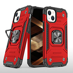 Funda Bumper Silicona y Plastico Mate Carcasa con Magnetico Anillo de dedo Soporte S08 para Apple iPhone 15 Plus Rojo