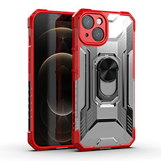 Funda Bumper Silicona y Plastico Mate Carcasa con Magnetico Anillo de dedo Soporte S09 para Apple iPhone 13 Mini Rojo