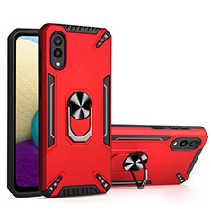 Funda Bumper Silicona y Plastico Mate Carcasa con Magnetico Anillo de dedo Soporte T01 para Samsung Galaxy A02 Rojo