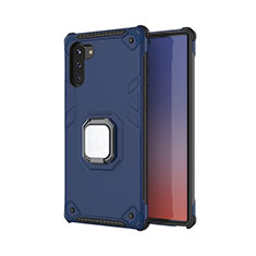 Funda Bumper Silicona y Plastico Mate Carcasa con Magnetico Anillo de dedo Soporte T01 para Samsung Galaxy Note 10 5G Azul