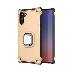 Funda Bumper Silicona y Plastico Mate Carcasa con Magnetico Anillo de dedo Soporte T01 para Samsung Galaxy Note 10 Oro